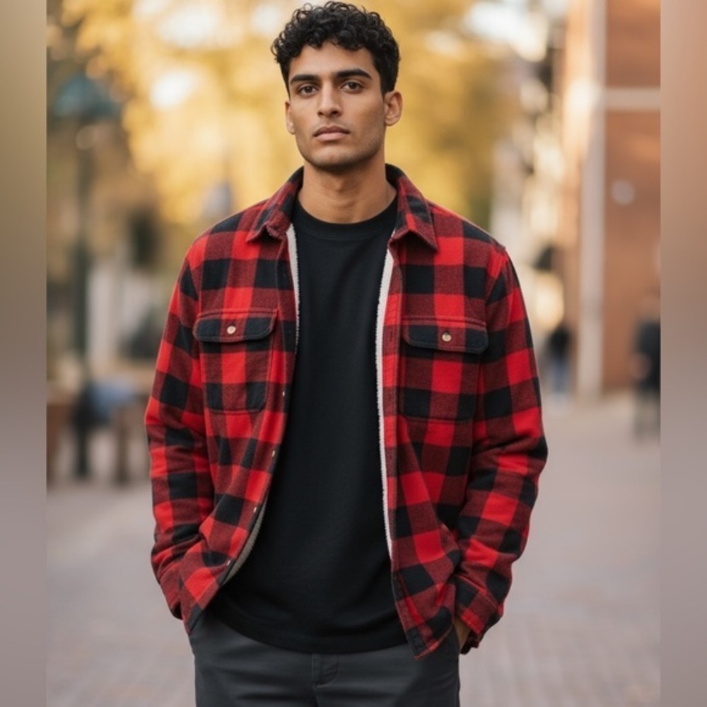 RED HEAD BUFFALO‎ PLAID SHERPA LINED BUTTON UP JACKET MENS SIZE LARGE